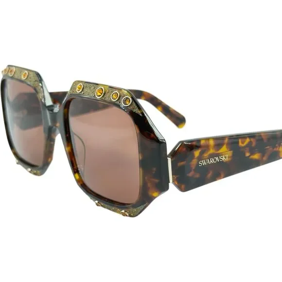 Swarovski SK0382 Womens Plastic Sunglass 52E Dark Havana 53-19 Brown Lens w Case